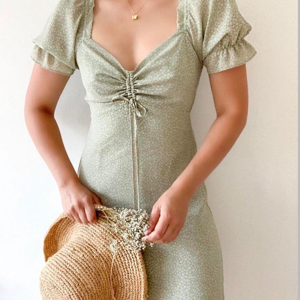 Breath of youth green floral summer lemonade dress puff sleeves - size small